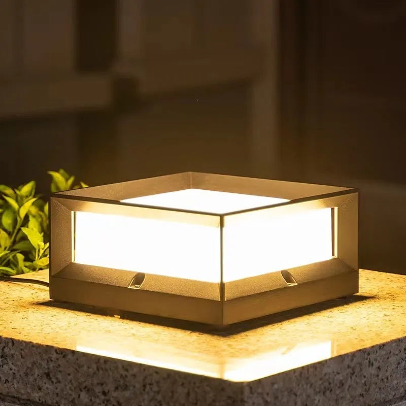 Aluminium solar-powered LED outdoor column light showing two size options.