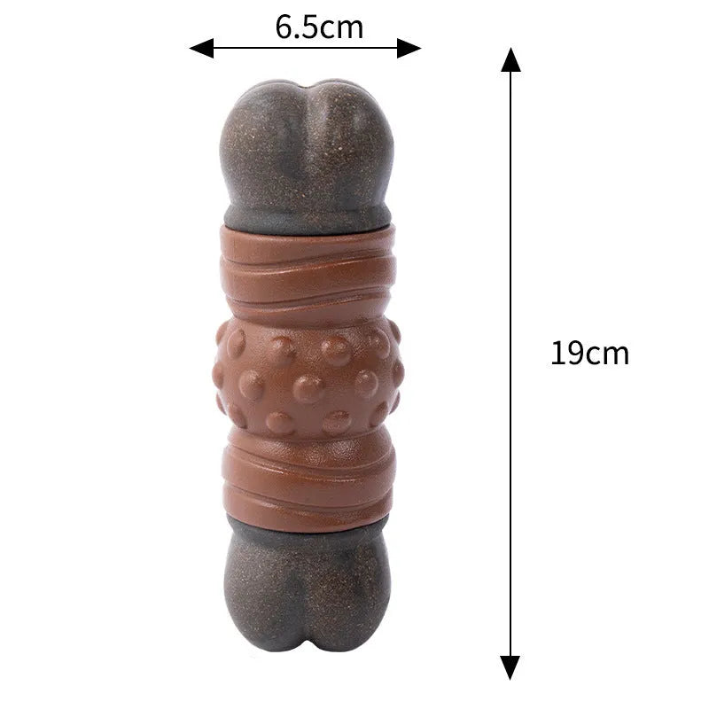 Large, brown, branch-shaped durable nylon dog chew toy for aggressive chewers and big dogs.