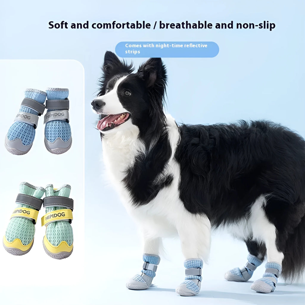 Summer dog shoes in Bondi Blue and Dean Green colours with cartoon design for paw protection