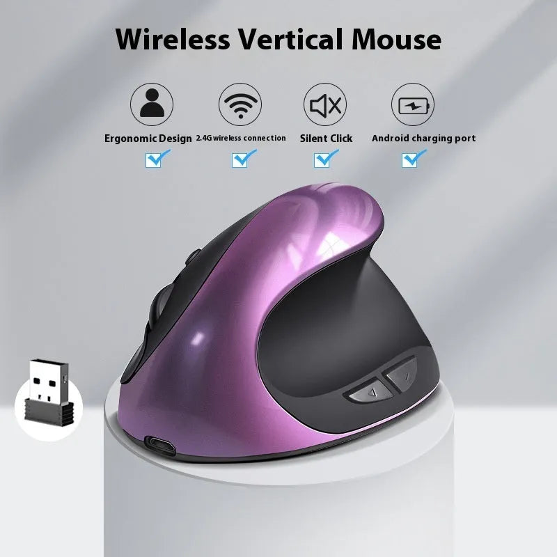 Vertical wireless ergonomic mouse in multiple colours with charging capability