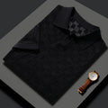 Men's short sleeve lapel sweater in mulberry silk with business casual design and solid colour