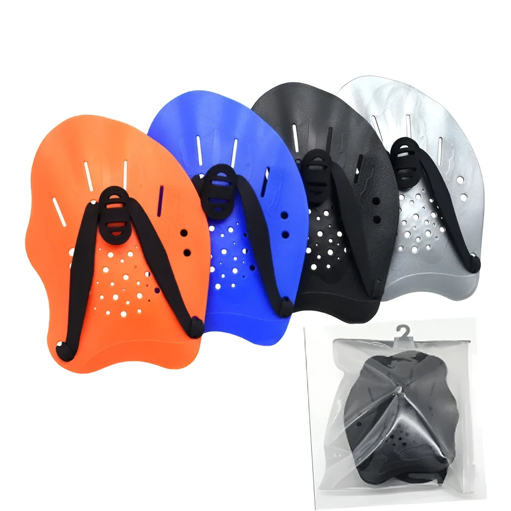 Swim training hand paddles with webbed design for freestyle stroke in multiple colours and sizes