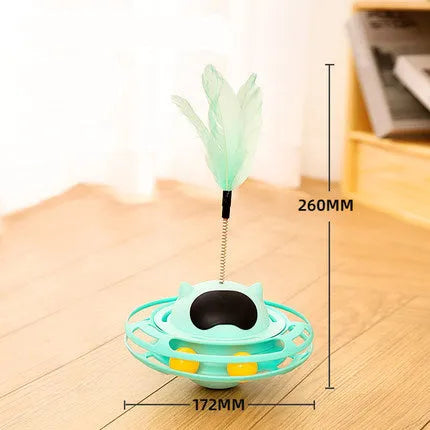 Pink self-hi tumbling cat toy with turntable, measuring 17x10 cm