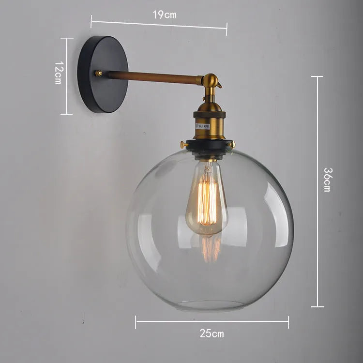 20cm retro glass wall lamp with aluminium fitting in amber, smoky gray, or transparent