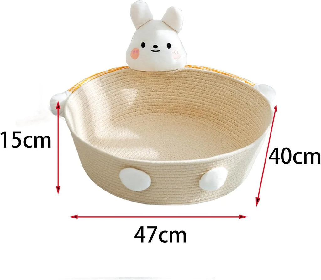 Woven cotton rope cat bed with scratching board in bear design