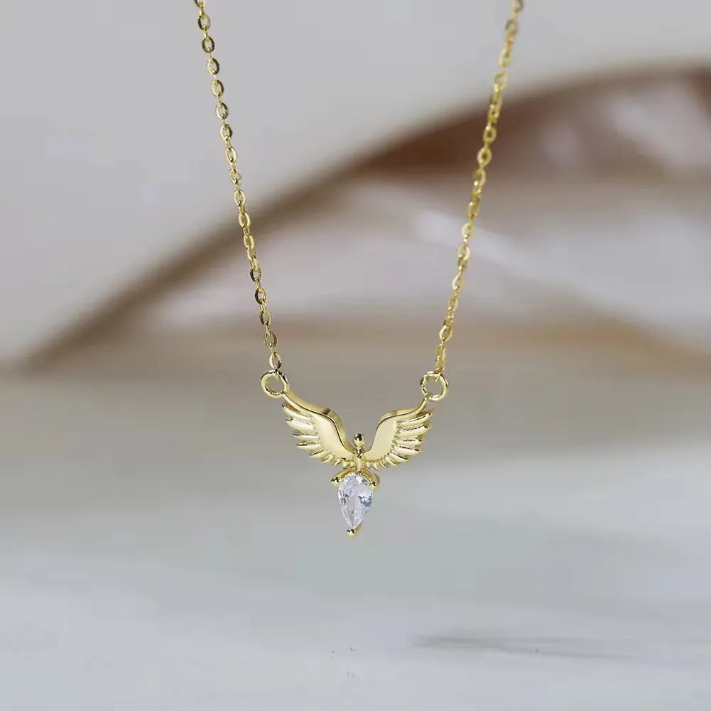 Silver eagle pendant necklace with adjustable chain in white gold or yellow gold electroplated finish