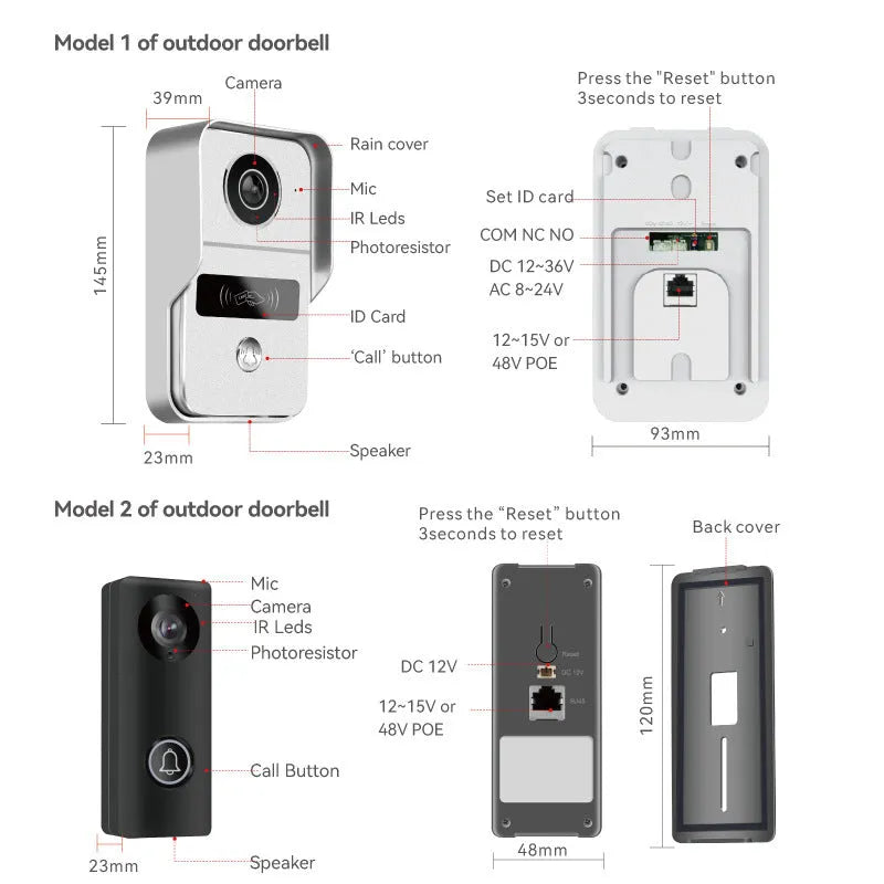 10-inch video intercom doorbell with colour HD camera and 1080P resolution for home security monitoring