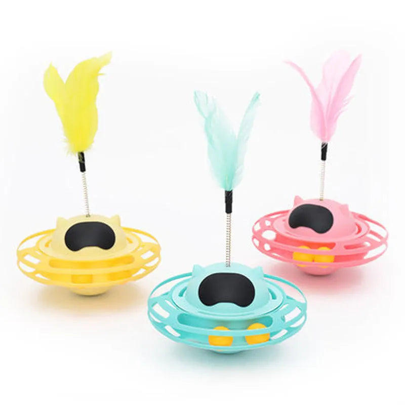 Pink self-hi tumbling cat toy with turntable, measuring 17x10 cm