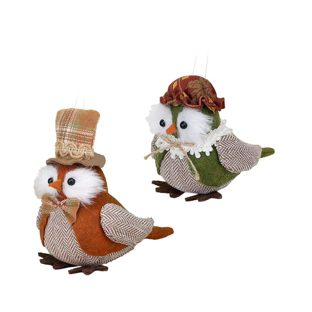 Thanksgiving harvest owl pendant ornament in orange and green colours for window or desktop decoration