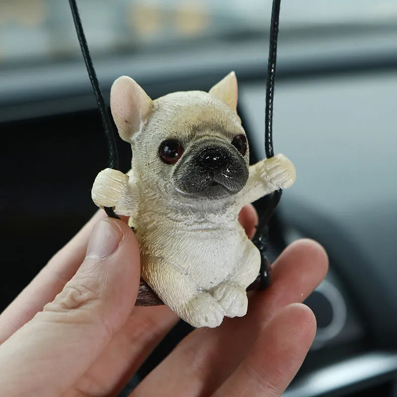 Resin bulldog car hanging ornament for rearview mirror in multiple colour options