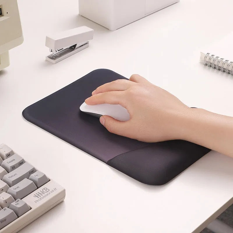 Square silica gel wrister mouse pad with wrist strap support in black, blue, pink or purple