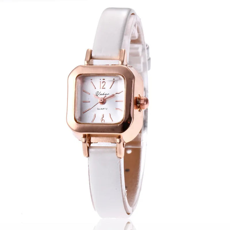 Women's retro fashion watch with alloy case in black, white, pink, or brown colour