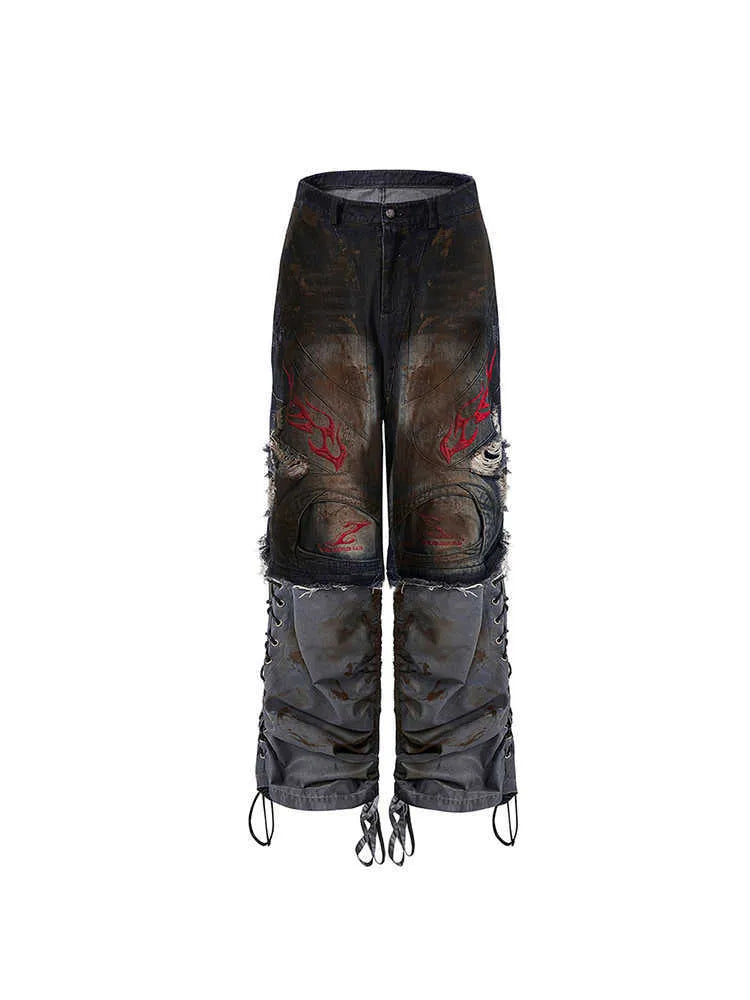 Men's retro wide leg jeans with detachable trousers legs in picture colour denim