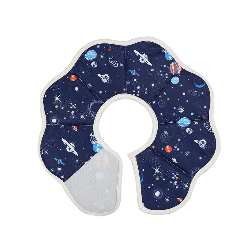 Soft adjustable cat recovery collar in use showing comfortable fit and normal eating position