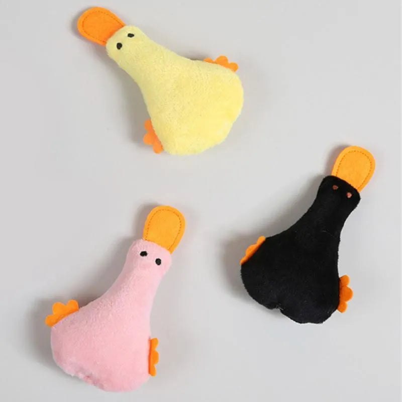 Blue plush duck dog and cat toy with squeaker and catnip filler