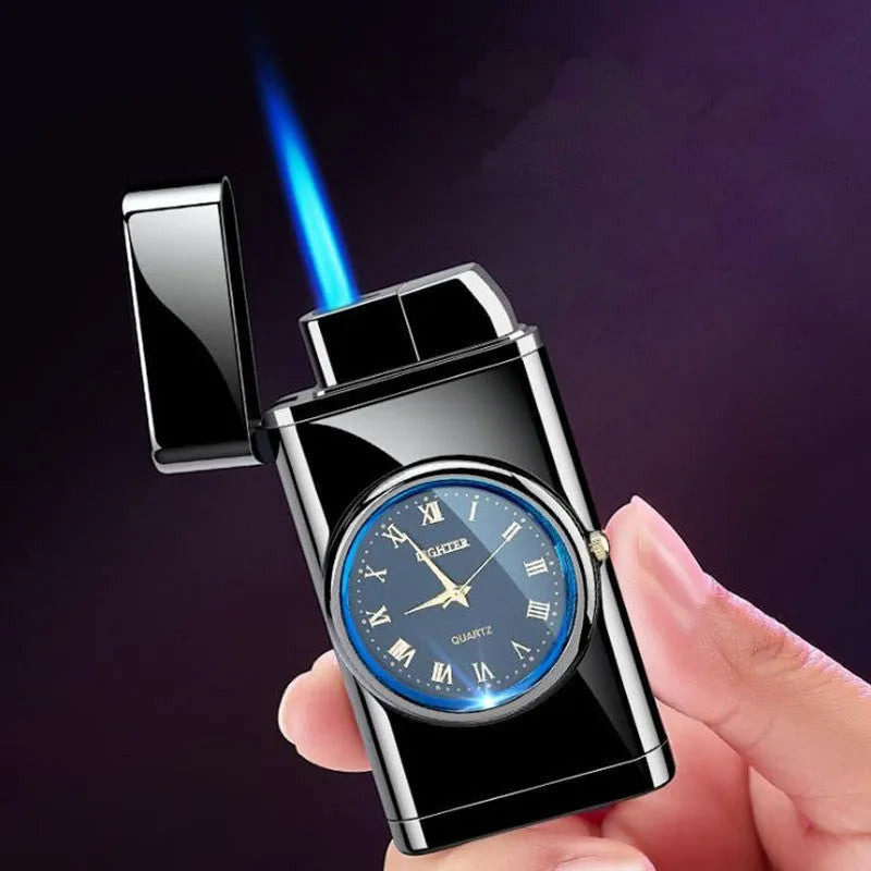 Multifunctional metal watch lighter with LED light in black brushed finish