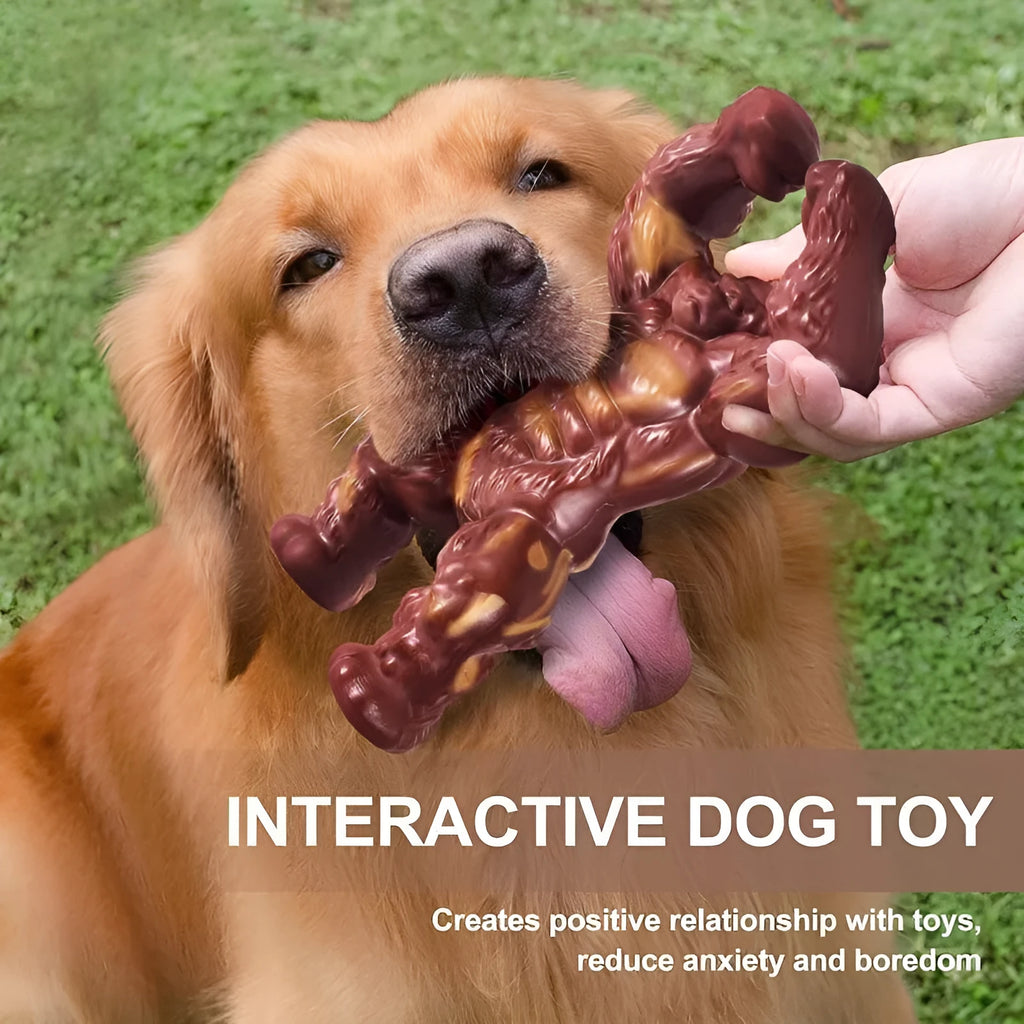 Scarlet red nylon dog molar chew toy with beef flavour coating for dental health