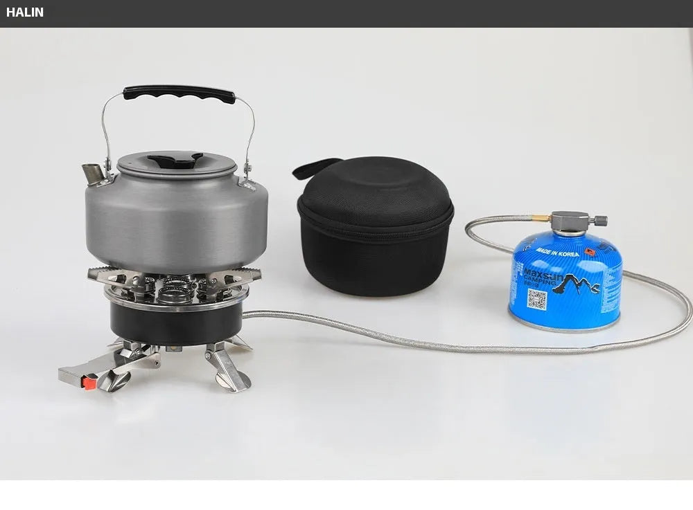 Silver stainless steel split camping stove with copper fittings and 100cm hose