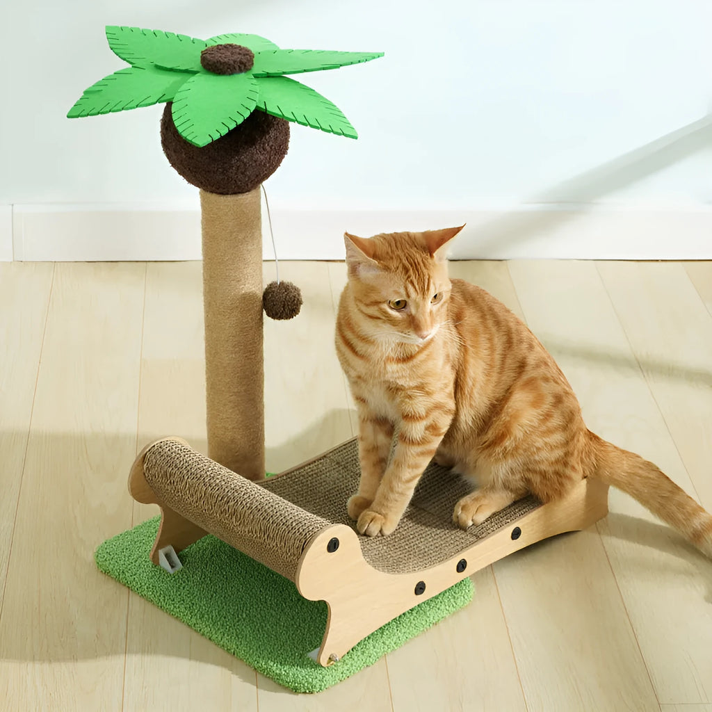 Wooden beach chair design cat furniture with integrated scratch board and climbing frame