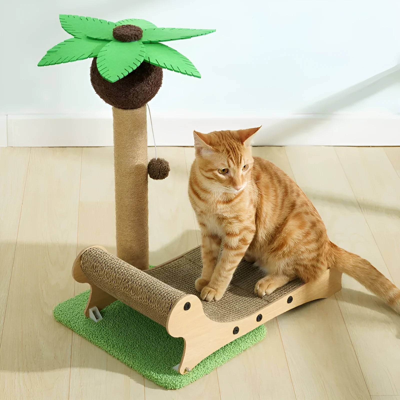 Wooden beach chair design cat furniture with integrated scratch board and climbing frame
