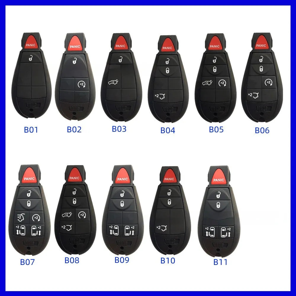 Dodge Chrysler smart key replacement shell in ABS brass, dimensions 85mm x 42mm x 15mm.
