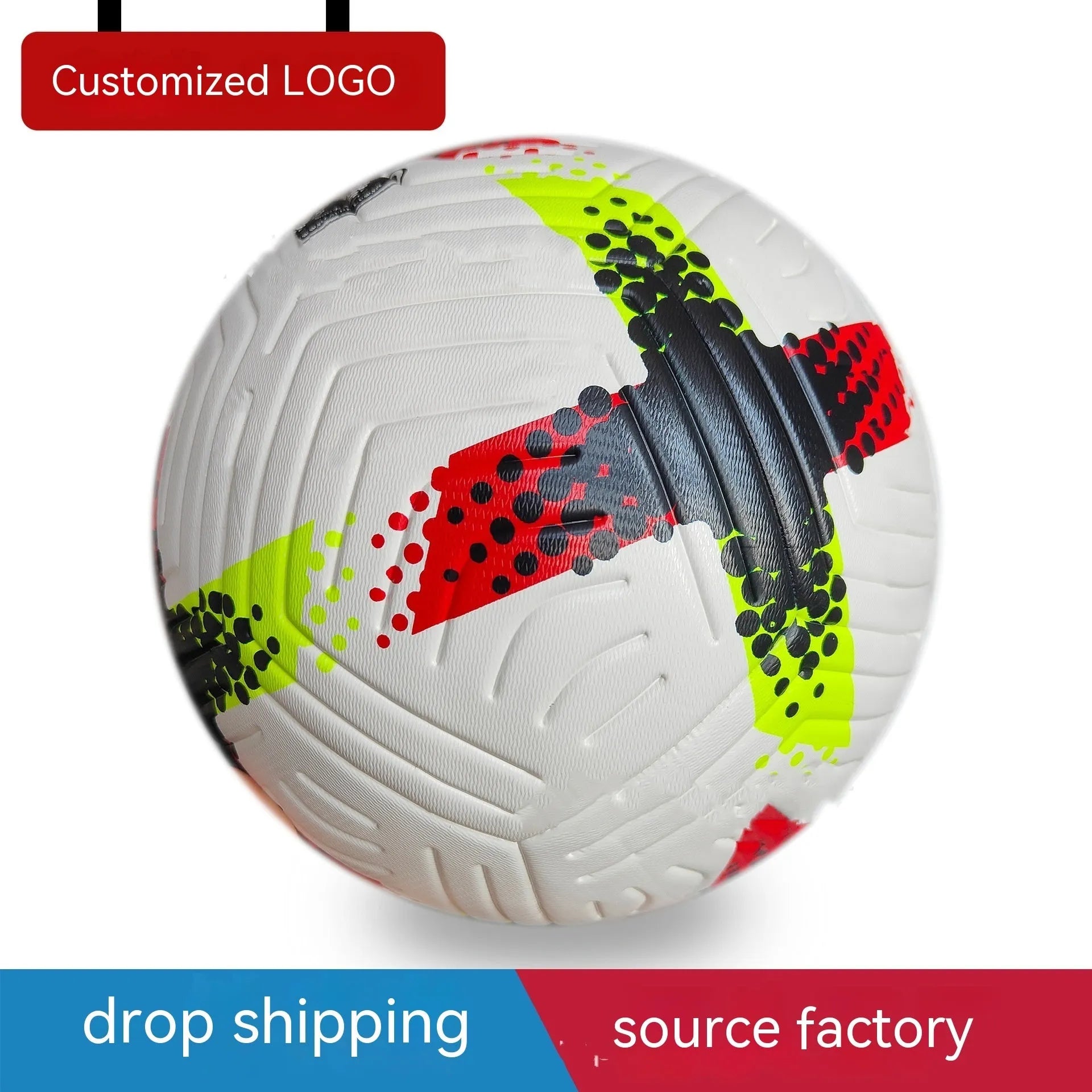 Fluorescent green size 5 football with seamless thermal adhesive patch construction