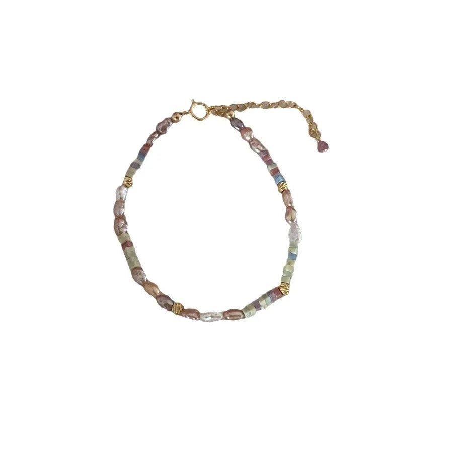 Women's natural pearl bracelet and necklace set with 14K gold plating and purple silver pearls