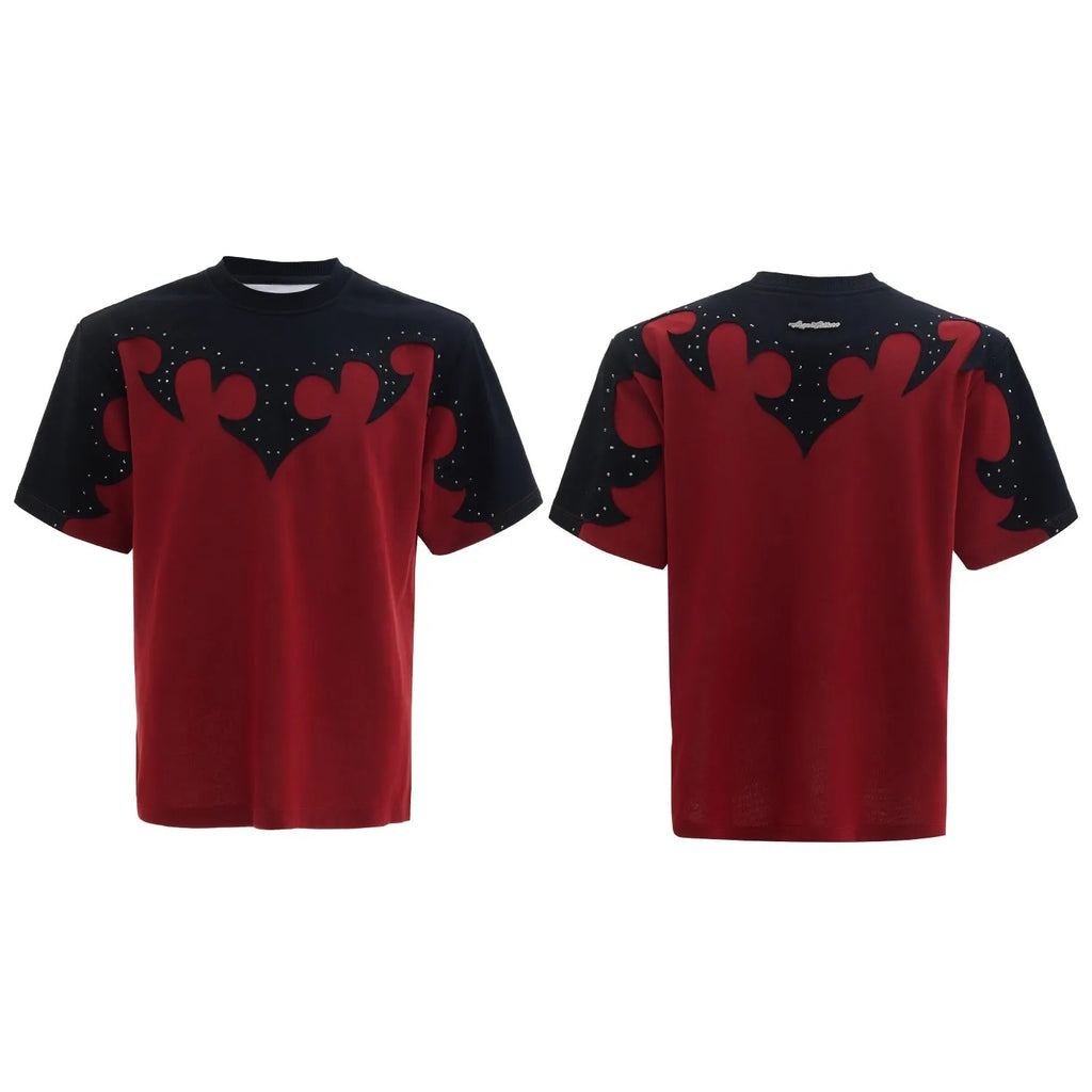 Men's cotton short sleeve shirt with three-dimensional burnt flower stitching and round neck