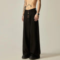 Men's straight leg casual trousers in black or brown with micro elasticity waist and cardigan button closure