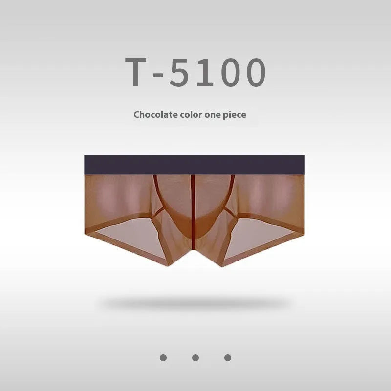Men's seamless low-waist ice silk nylon underwear in a solid colour, laid flat.