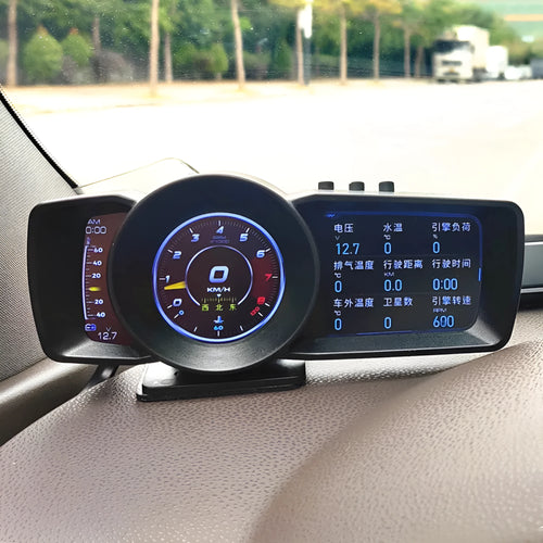 A600 GPS car navigation monitor with OBDII connector and multilingual display options