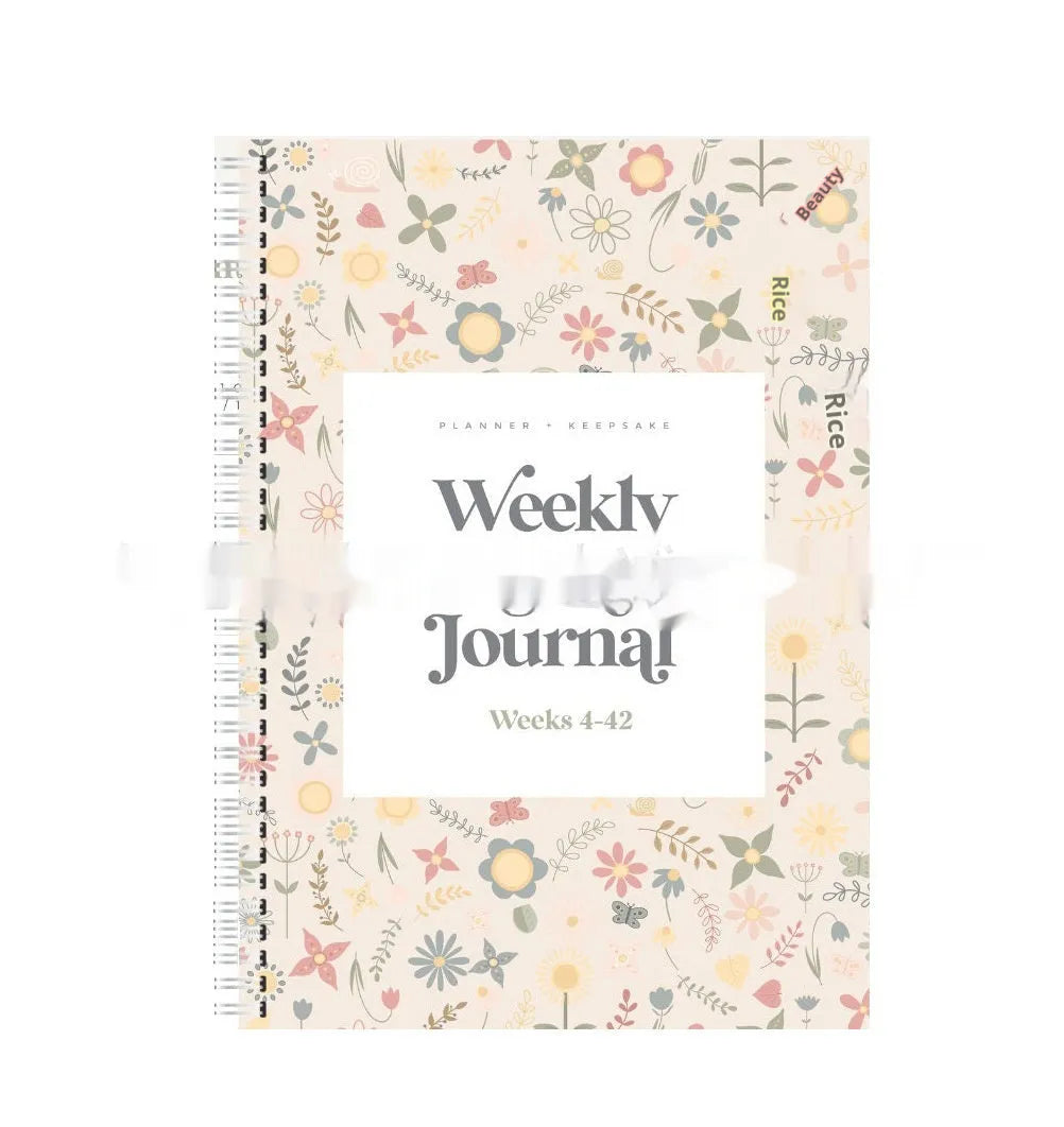 A5 Pregnancy Weekly diary notebook open to show weekly tracking pages
