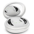 White wireless handheld red light and EMS eye and facial beauty massager device.