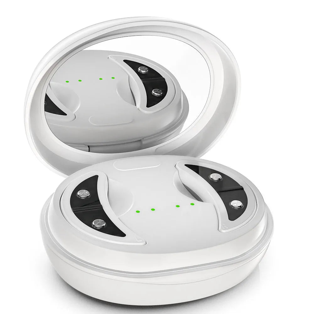 White wireless handheld red light and EMS eye and facial beauty massager device.