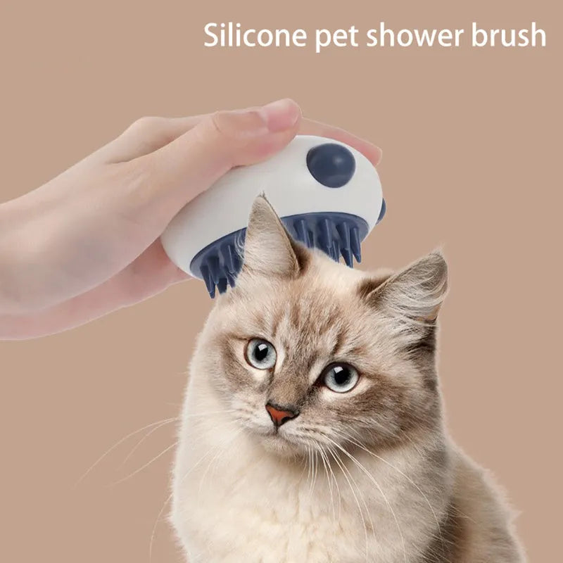 Panda-shaped silicone pet bath brush with soft bristles for cats and dogs in blue colour