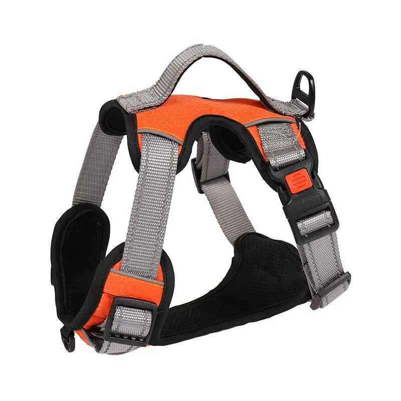 Adjustable polyester dog harness with chest and back straps in multiple colour options