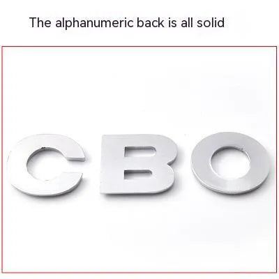 Zinc alloy metal car letter stickers showing A to Z alphabet in 2.5cm size for bumper personalisation