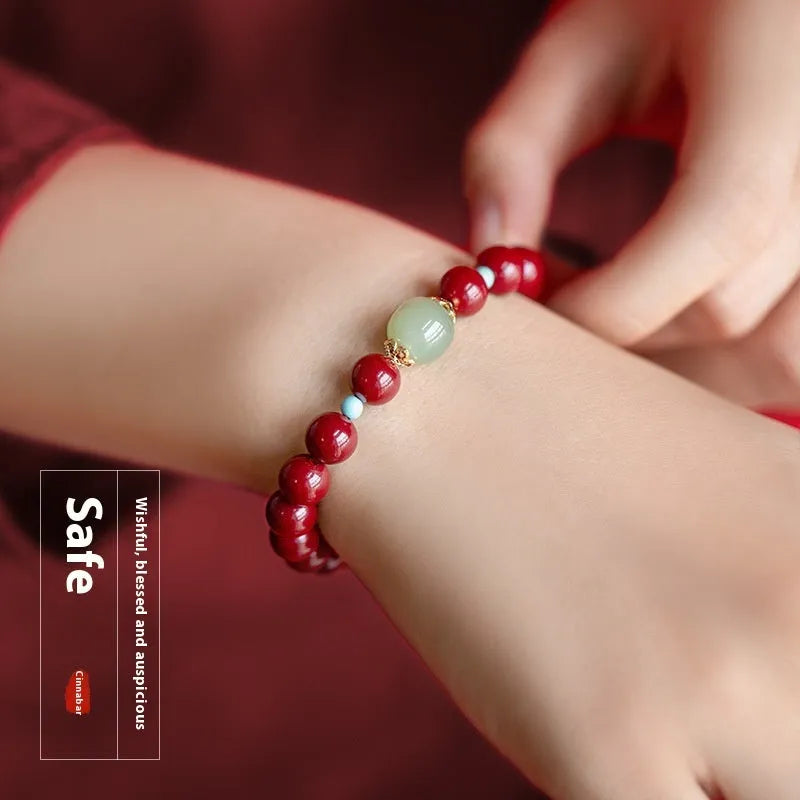Purple Gold Sand cinnabar and Hetian Jade bead bracelet with elliptical geometric shapes in cartoon style