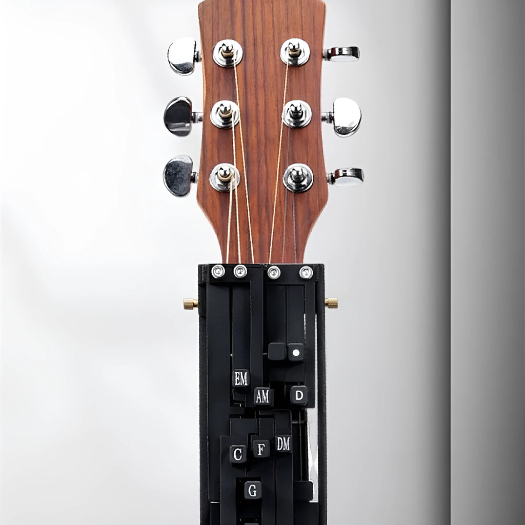 Black double chord maker device for folk guitar novice practice with automatic gear mechanism
