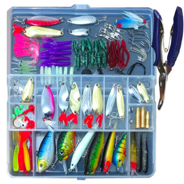 132 piece multi-function fishing lure suit with soft baits and high carbon steel hooks in Rose Red case