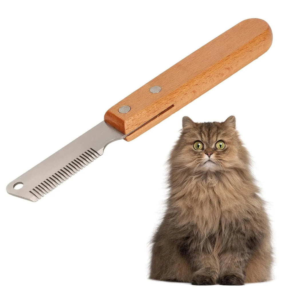 Pet stripping comb grooming tool with wood handle for dogs and cats