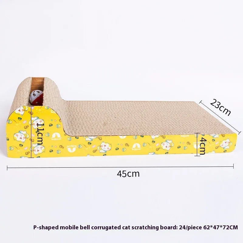 Corrugated paper cat scratch board in one of seven style options including bone type and wavy shape.