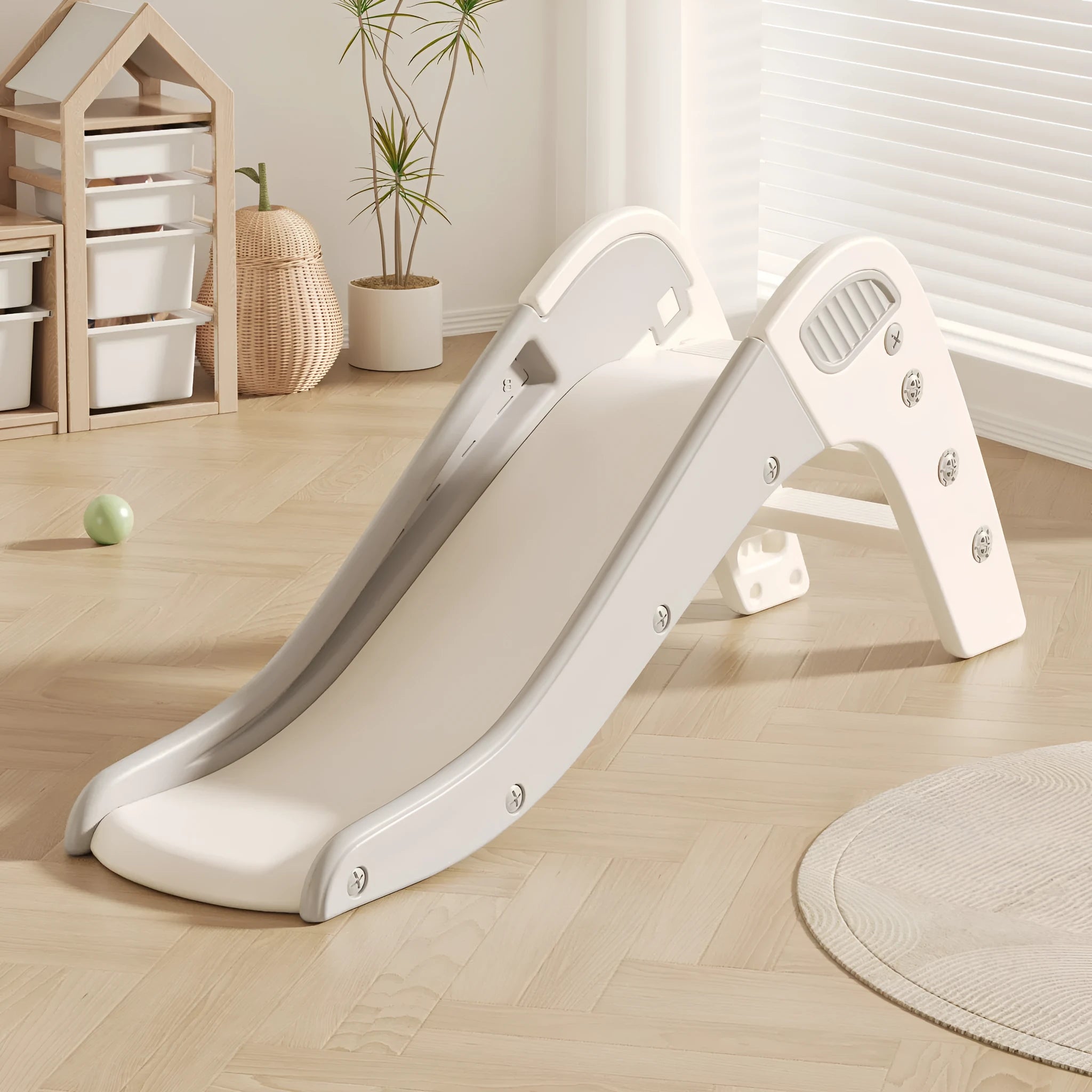 Small plastic baby slide in blue, yellow, brown or grey colours for infants under 3 years old