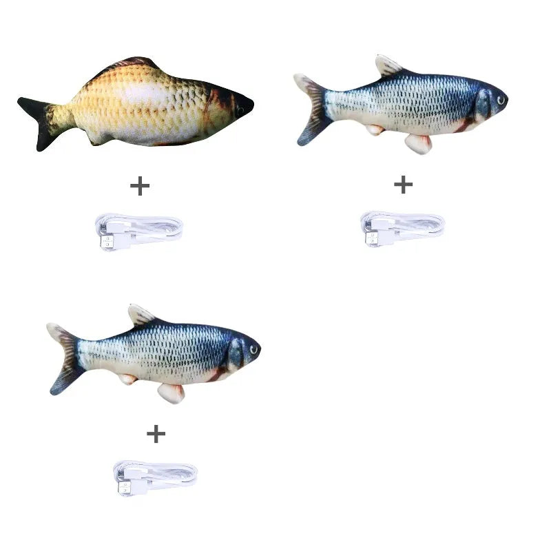 30cm electronic jumping fish cat toy with USB cable in multicolour fish designs