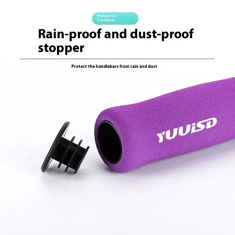 Sponge mountain bike handle covers in black, purple and biange colours showing ultra-light 41g construction