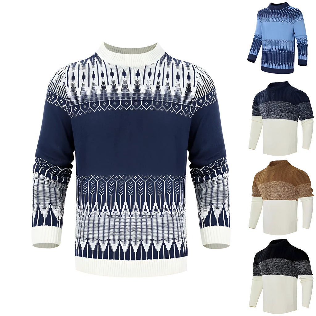 Men's knitted crew neck pullover sweater in long sleeves for winter