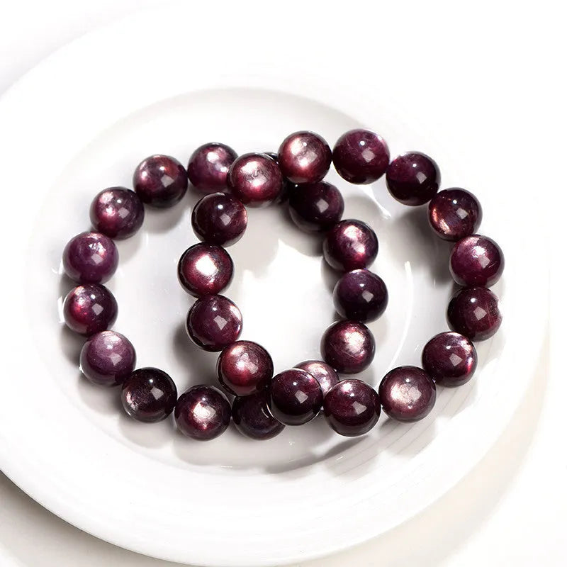 Natural purple lepidolite crystal bracelet with polished round beads in various size options