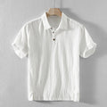 Men's loose-fit casual shirt in a cotton and linen blend, shown in a solid colour.