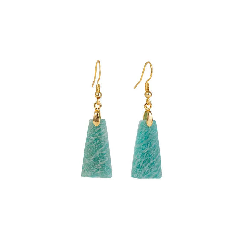 Amazonite geometric trapezoid earrings with octagon and quadrangle elements in gold or silver tone