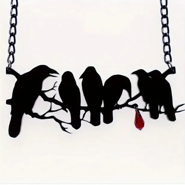 Black gothic crow pendant necklace on cross chain with electroplated alloy construction